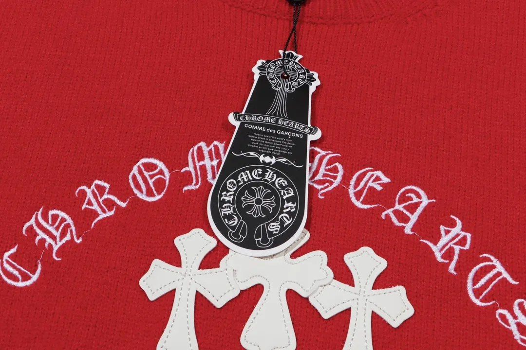 P320 Chrome Hearts Chrome Hearts Cross Leather Hardware Embroidered Crew Neck Sweater Color: Red Brown Black Size: S M L XL XXL